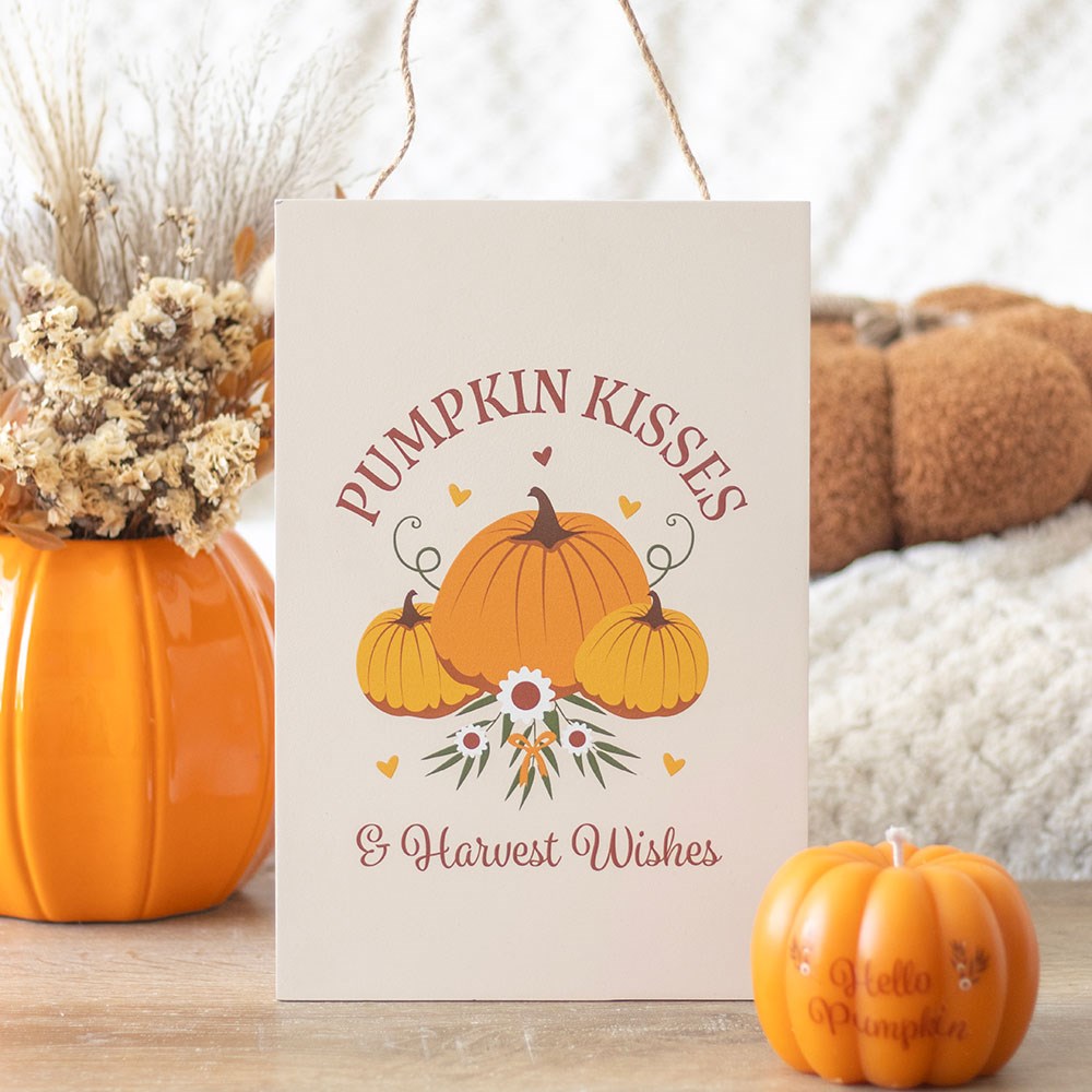 Cartel Colgante Pumpkin Kisses & Harvest Wishes