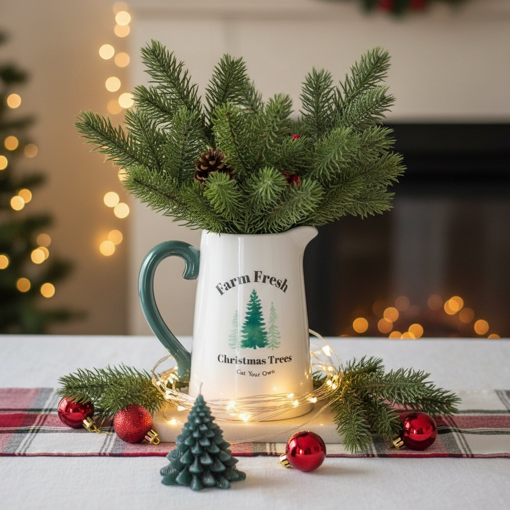 Jarra Cerámica Farm Fresh Christmas Trees - Florero Navidad Rústico Farmhouse