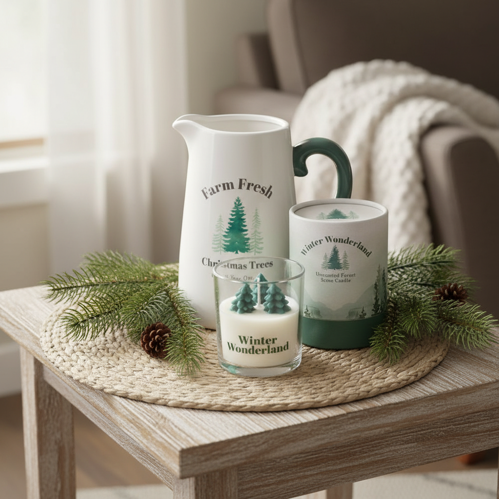 Jarra Cerámica Farm Fresh Christmas Trees - Florero Navidad Rústico Farmhouse