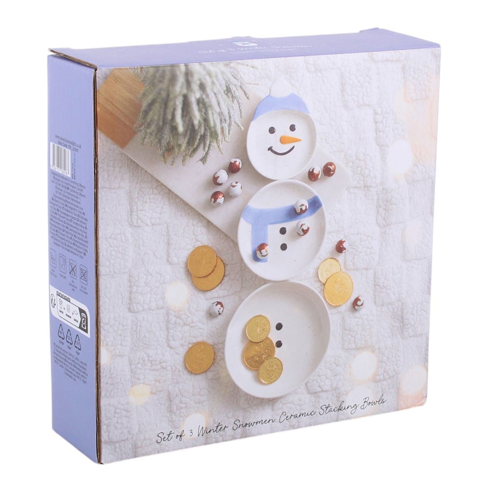 Set de 3 Cuencos Apilables Muñecos de Nieve