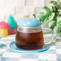 Taza de Cristal Seta Azul con Plato