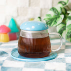 Taza de Cristal Seta Azul con Plato