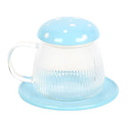 Taza de Cristal Seta Azul con Plato