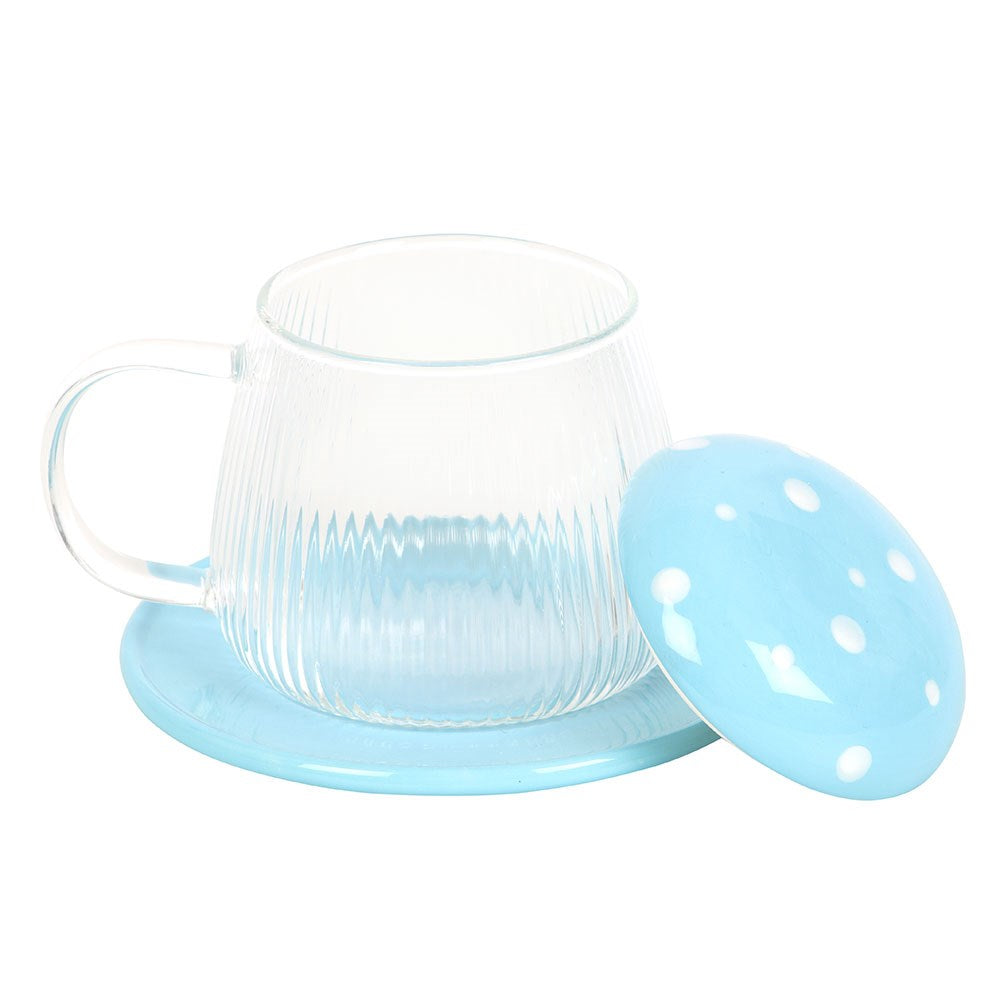 Taza de Cristal Seta Azul con Plato