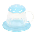 Taza de Cristal Seta Azul con Plato