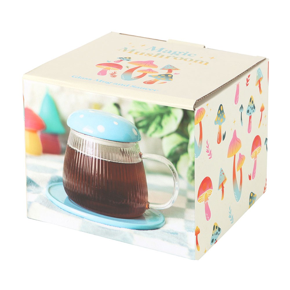 Taza de Cristal Seta Azul con Plato
